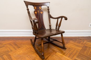 Antique Wooden Victorian Style Rocking Chair With Hand-Painted Floral Motif