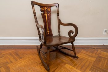 Antique Victorian Style Rocking Chair With Hand-Painted Floral Motif