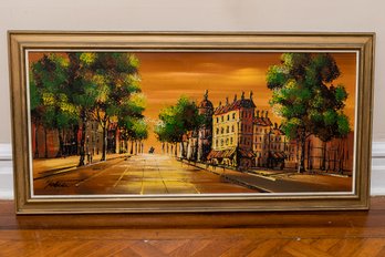 Mid-Century Signed Yosisa Cityscapes Oil On Board Painting