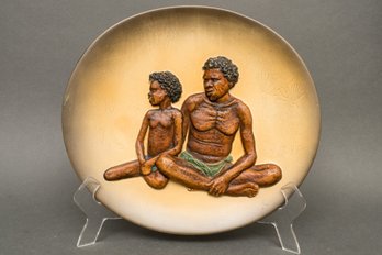 Vintage Bossons Chalkware Plate 'First Nations Aboriginals Father And Son'