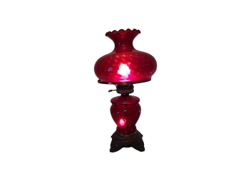 Vintage Ruby Red Hurricane Lamp With Electric Light