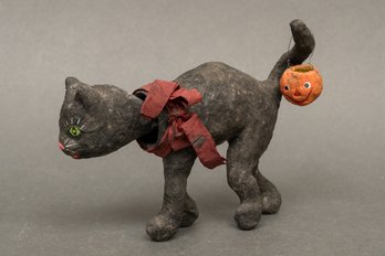 RARE! Signed Mary Calehuff 2002 Paper Mache Halloween Cat And Pumpkin Nodder #5 Of 25