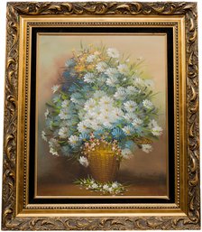 Signed R. Compton Flowers Still Life Oil On Canvas Painting