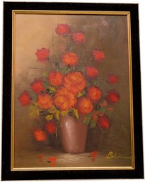 Signed Blaine Roses Still Life Flowers Oil On Canvas Painting