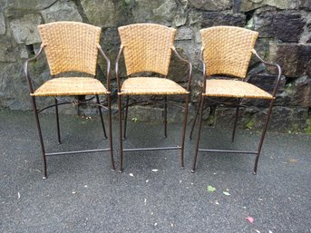 Set Of Three Wicker Bar Chairs.