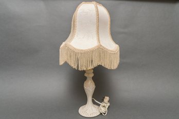 Vintage Parlor Table Lamp With Fringed Shade