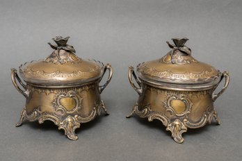 Pair Of Vintage Brass Rococo Sugar Bowls