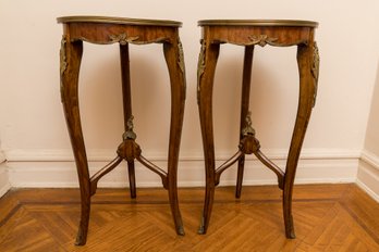 Pair Of Antique Oval Empire Style Side Tables With Brass Accents