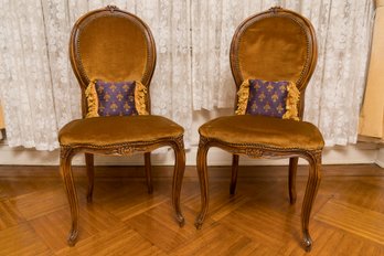 Pair Of Antique Victorian Style Chairs With Nail Head Trim With Decorative Pillows