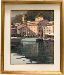 Mario Fumia (Italian, 1931-2013) Signed Oil On Canvas Painting Titled 'Ultimo Sole (Portofino)'