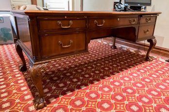 Councill Business Furniture Mahogany Chippendale Style Desk With Tooled Leather Inlay