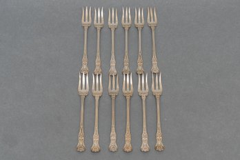 Set Of 12 Antique Three Tine Sterling Silver Cocktail Forks