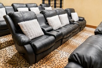 Set Of Four Leather Theatre Reclining Seats With Four Polyester Pillows (2 Of 3)