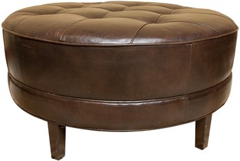 Round Brown Leather Ottoman