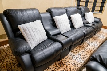 Set Of Four Leather Theatre Reclining Seats With Four Polyester Pillows (3 Of 3)