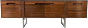 Mid Century Style Six Drawer Credenza/Console With Top Magazine/Book Slot