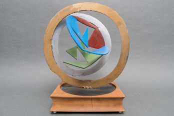 Modern Metal Sculpture On Wooden Base