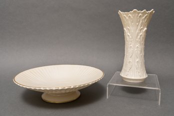 Lennox Porcelain Pedastal Server Platter And 'Woodland' Vase