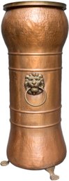 Copper Hand Hammered Umbrella Stand With Lion Head Rings