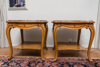 Pair Of Marble Top Wooden Side Tables