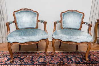 Pair Of Upholostered Carved Wooden Bergere Chairs