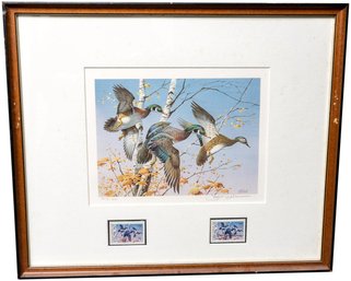 'Wood Ducks' Print With Stamps Signed James Killen 1986