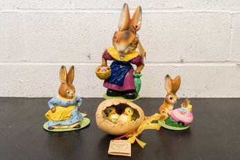 Collection Of Four Ino Schaller Limited Production Papier Mache Bunny Figurines