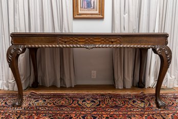 Antique Carved Wood Console Table With Ball And Claw Feet