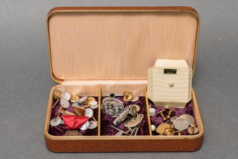 Collection Of Assorted Cuff Links With Three Section Jewelry Box