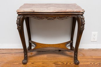 Marble Top Carved Wood Accent Table