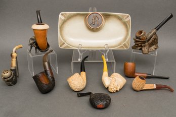 Collection Of Vintage Pipes, Holders, And Ashtray