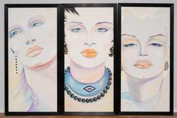 Signed R.W. Stefanovic Framed Three Panel Portrait Paintings