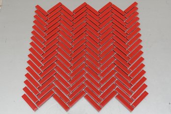 Six Boxes Of Nemco Red Gloss Herringbone Ceramic Mosaic Tiles (1 Of 3)