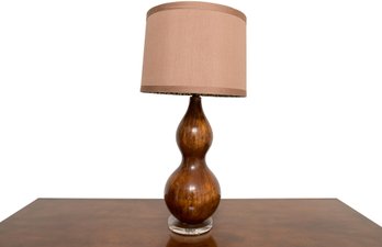 Beautiful Wood Table Lamp With Lucite Base And Animal Print Shade