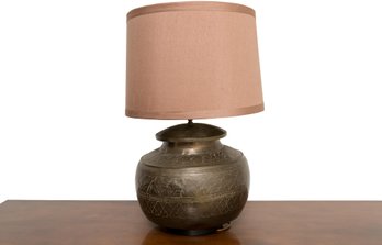 Vintage Hammered Brass Etched Lamp