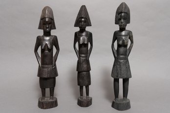 Three Hand Carved Wood African Statues