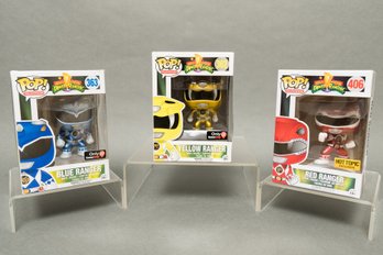 Three Funko Pop! Power Rangers Metallic Variant Figurines
