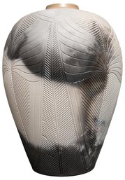 Signed Nancee Meeker (b. 1951) Ceramic Raku-fired Carved Vase