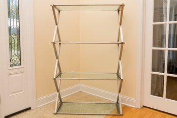 Industrial Steel Etagere With Four Glass Shelves