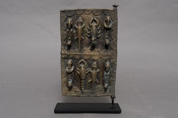 Miniature Dogon Style Door With Scorpion, Lizard, And Male Figurines