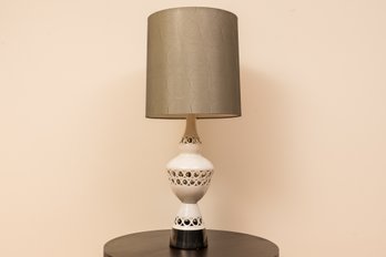 Ceramic Openwork Crackle Finish Table Lamp With Gray Fabric Shade