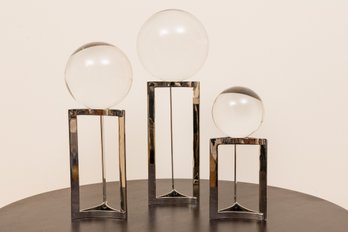 Global Views Clear Orbs On Stands - Set Of 3