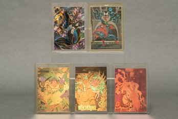 Collection Of Five Assorted Marvel Hologram And Prism Cards