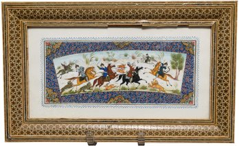 Persian Khatam With Inlaid Painting Of A Hunting Party