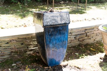 Tall Glazed Ceramic Blue Planter