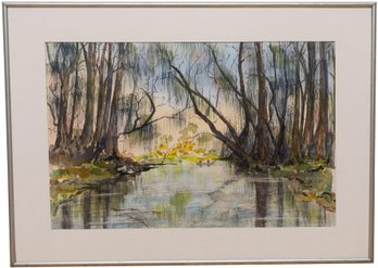 Signed Irving Shapiro Watercolor Painting Titled Florida River No. 1