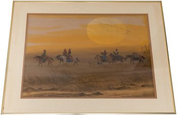 Signed Chinese Mou-Sien Treng Titled 'sunset And Coming Home' Dated The Year Of The Boar 1983