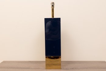 Hollywood Regency Style Gold Navy Square Table Lamp