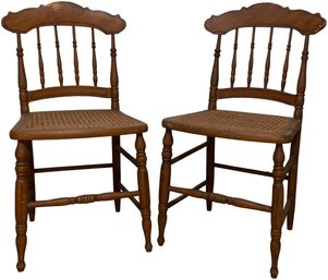 Pair Of Antique Spindle Back Cane Seat Wooden Chairs