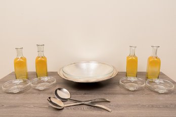 Zanetto Serving Bowl With Glass Insert ( Retail $455 ), 4 Hand Blown Bottles/ Vases And 4 Candy Dishes